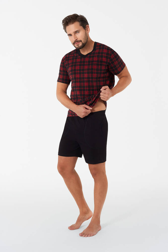 Piżama Męska krótki rękaw, krótkie spodnie Eliasz Italian Fashion - druk/czarny