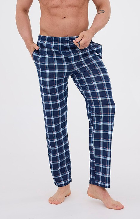 Męskie spodnie do spania Cornette 691/61 – bawełniane, długie, kratka