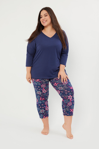 Piżama Damska 3/4 rękaw, 7/8 spodnie Folk Italian Fashion - granatowy/druk