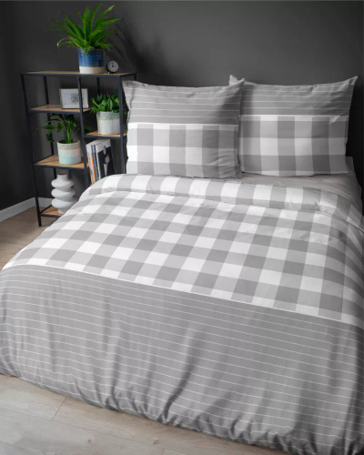 Pościel satynowa kratka 5083 B Home Satin Detexpol szary 