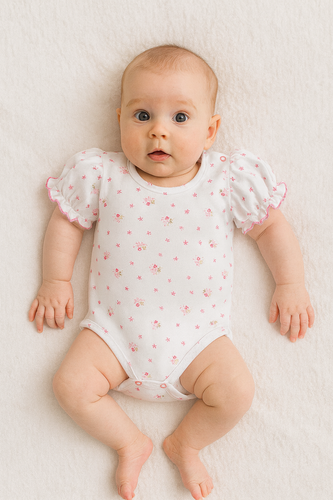 Body niemowlęce bawełniane Martex kwiatki | Krótki rękaw dla noworodka i niemowlaka