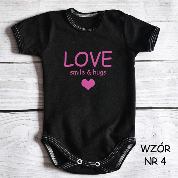 Body krótki rękaw "Love smile & hugs " Moocha biało-różowe