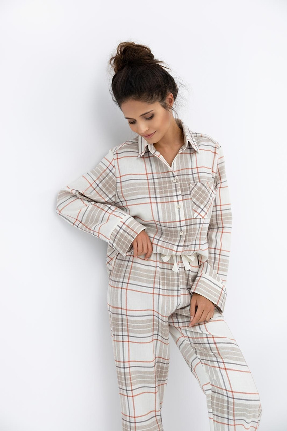 Sensis Adalyn – piżama damska flanelowa w kratkę, zapinana na guziki