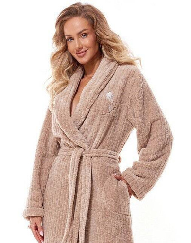 Długi Szlafrok Damski 2323 monique L&L -beżowy