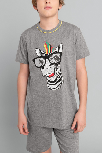 Piżama chłopięca krótki rękaw, spodnie Crazy Italian Fashion- średni melanż