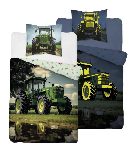 Pościel bawełniana świecąca w ciemności 5409 A Zielony traktor Detexpol