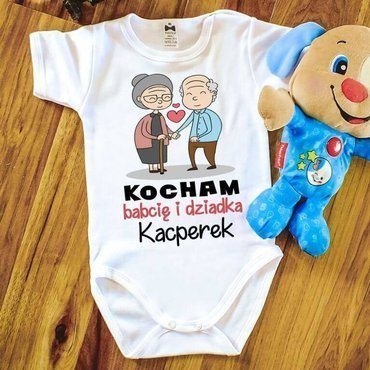 Body krótki rękaw "KOCHAM babcię i dziadka z imieniem" Moocha biały