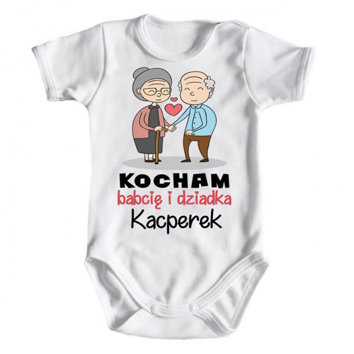 Body krótki rękaw "KOCHAM babcię i dziadka z imieniem" Moocha biały 