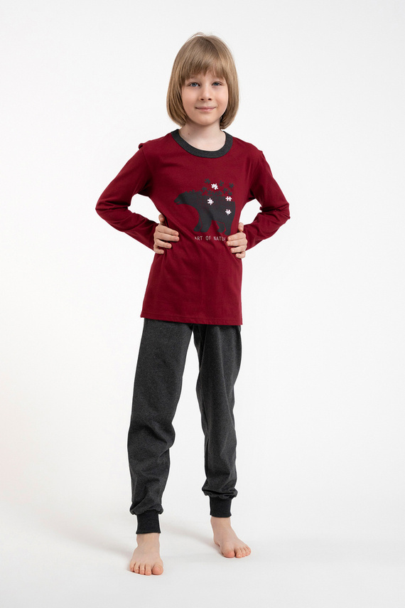 Piżama dla chłopca Morten Italian Fashion bordowy/c.melanż