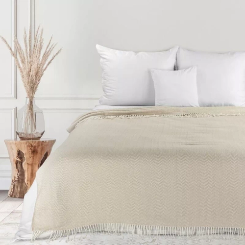 Koc narzuta z frędzlami Pled 7 Eurofirany beżowy