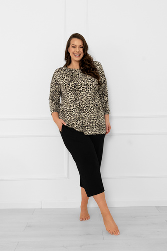 Bawełniana piżama damska Kenia Italian Fashion – koszulka panterka, spodnie 3/4