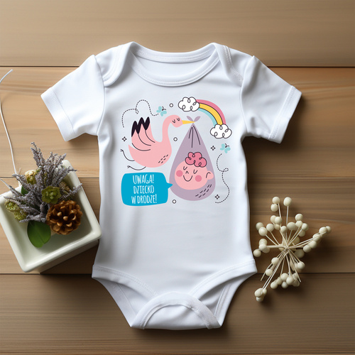 Body krótki rękaw "Uwaga dziecko w drodze" Moocha biały