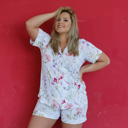 Bluzka piżamowa 86534 Flores Mewa druk w kwiaty