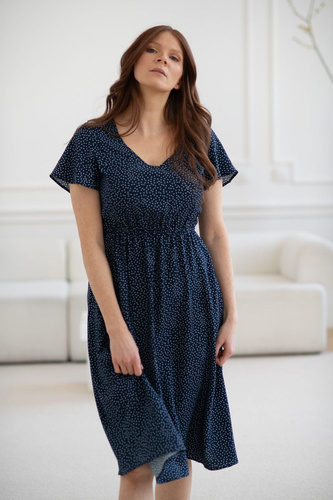 Sukienka ciążowa i do karmienia Lovely Dress Midi Milk&Love granatowa w groszki