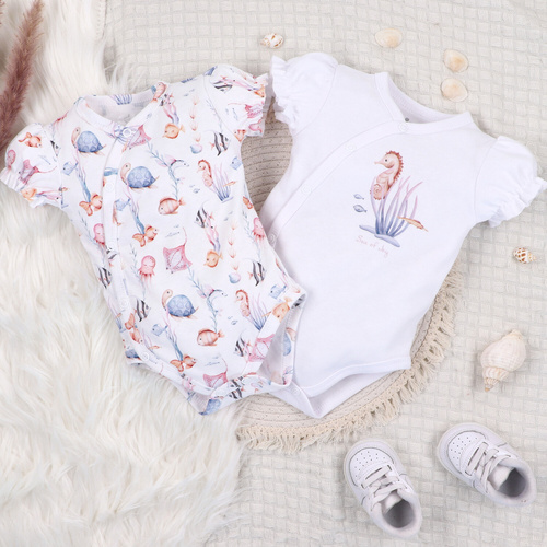 Nini Body Underwater World biały – organiczna bawełna, krótki rękaw, kopertowe