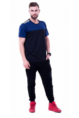 Sportowy T-shirt męski Fit Boy 86093 termoaktywny James Bradley czarny-granatowy 