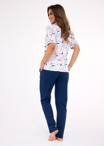 Bawełniana piżama damska Anette 696/453 Cornette | Krótki rękaw, listki, długie spodnie z kieszeniami