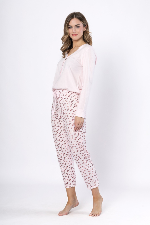 Laveza 1623 Grażyna – bawełniana piżama damska, jasnoróżowa, długi rękaw
