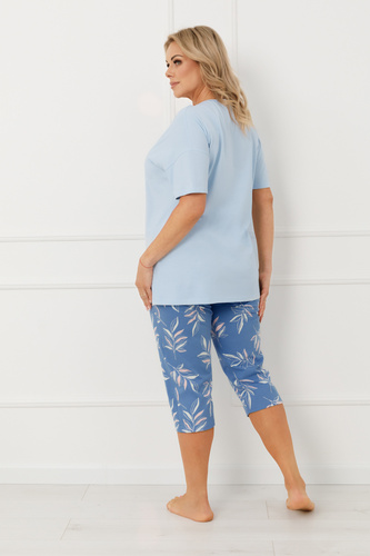 Bawełniana piżama damska ERULA Italian Fashion krótki rękaw 3/4- niebieska