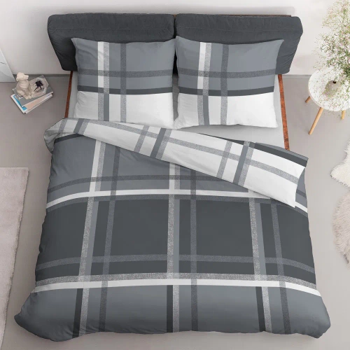 Pościel satynowa 4674 A Home Satin krata Detexpol szary 