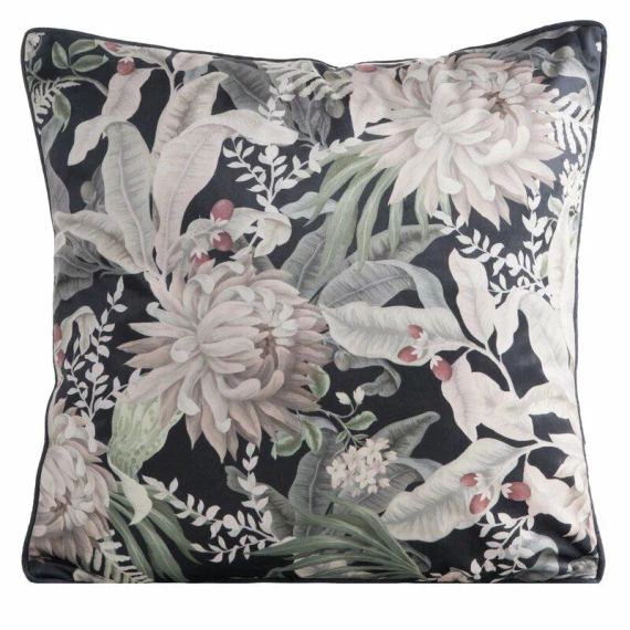 Poszewka welurowa kwiaty Velvet 114 Eurofirany czarny/beż