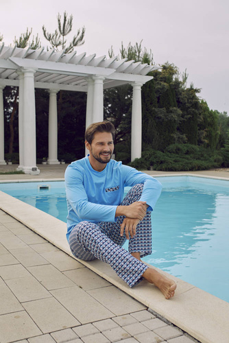 Piżama Męska długi rękaw, długie spodnie Jaromir Italian Fashion - niebieski/druk