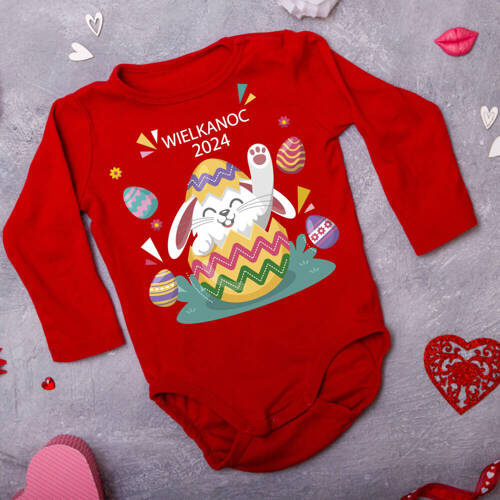 Body długi rękaw "Wielkanoc 2024 z króliczkiem"  Moocha czerwony