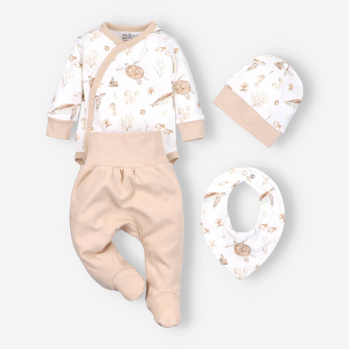 Komplet niemowlęcy z bawełny organicznej Turtles Nini beżowy