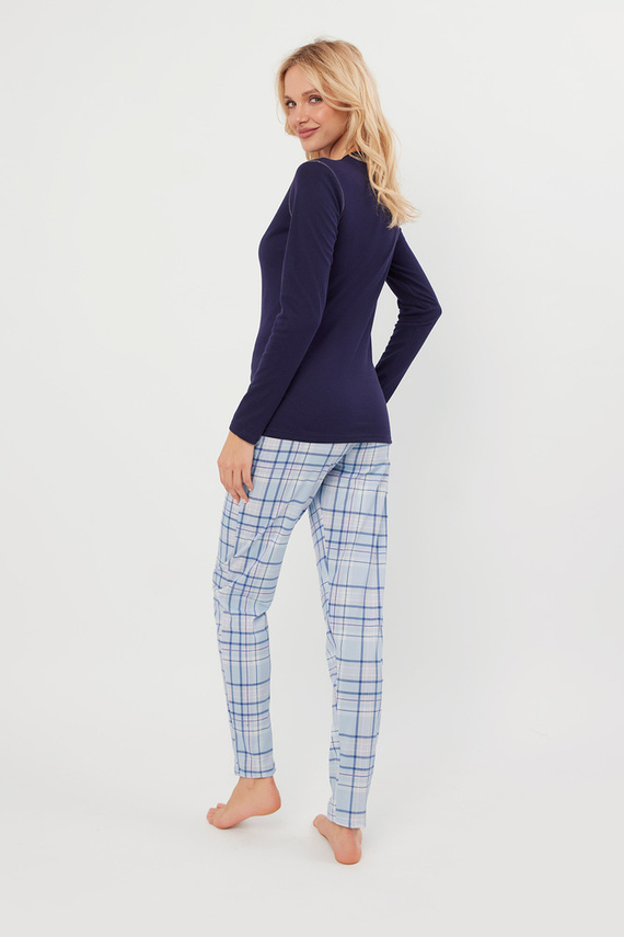 Piżama Damska długi rękaw, długie spodnie Adriana Italian Fashion- granatowy/druk