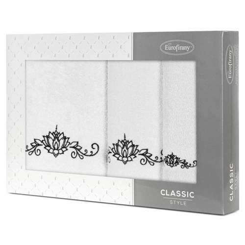 Komplet ręczników Lilianna z haftem z motywem ornamentu Eurofirany biały/czarny