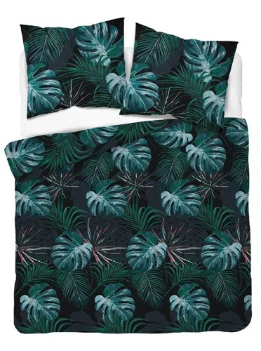 Pościel satynowa 4680 B Home Satin liście Detexpol czarny