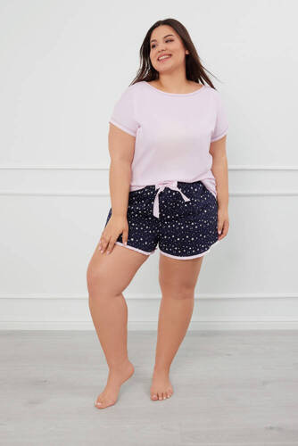 Piżama Damska krótki rękaw, spodenki Libra Italian Fashion - różowy/druk