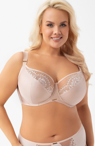 Biustonosz Gorsenia K 937 Evia beżowy – miękki soft z haftem i wsparciem plus size