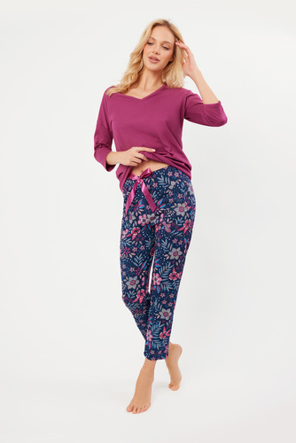 Piżama Damska 3/4 rękaw, 7/8 spodnie Folk Italian Fashion - jeżyna/druk