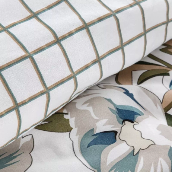 Pościel satynowa Spring 40 Kwiaty Eurofirany biały/turkusowy