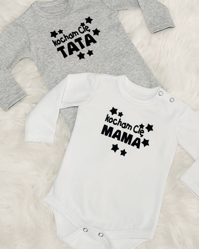 Body z długim rękawem "Kocham Cię Mama gwiazdki" Bambarillo biały 
