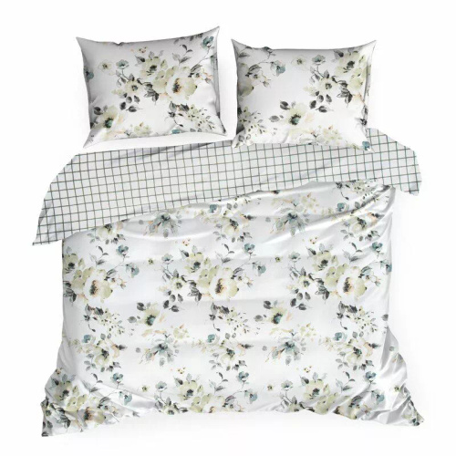 Pościel satynowa Spring 32 Kwiaty  Eurofirany biały/miętowy 