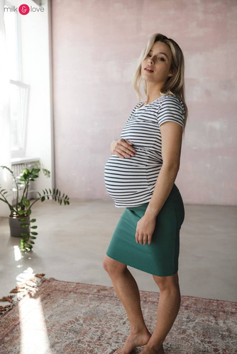 Bluzka do karmienia i ciążowa z krótkim rękawem Milk Shirt Milk&Love w biało-granatowe paski