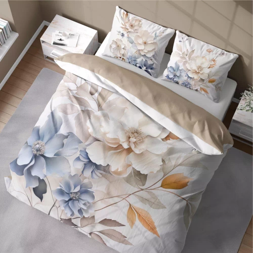 Pościel z mikrofibry kolorowa kwiaty 5315 A Detexpol beżowy 