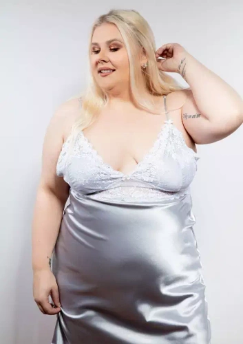 Halka satynowa Harper Plus Size DKaren srebrny 