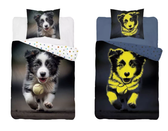 Pościel bawełniana świecąca w ciemności 5410 A Szczeniak Detexpol