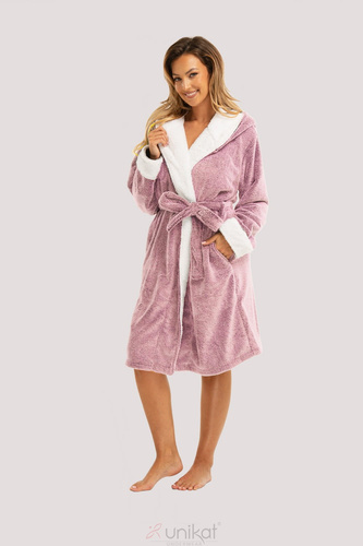 Podomka Sharon Unikat – różowy szlafrok soft z kapturem i kieszeniami, miękki i ciepły
