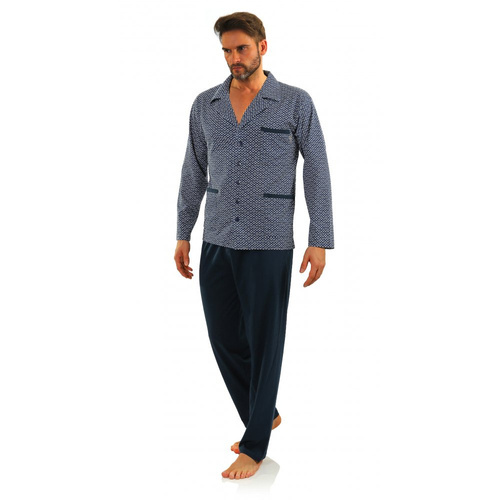 Bawełniana piżama męska, rozpinana 2281/01 Sesto Senso - granatowy
