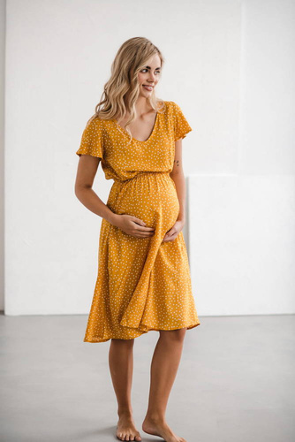 Sukienka ciążowa i do karmienia Lovely Dress Midi Milk&Love musztardowy w groszki