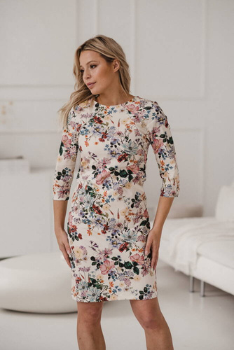 Sukienka do karmienia Milky Classic Milk&Love rękaw 3/4 kremowa w kwiaty