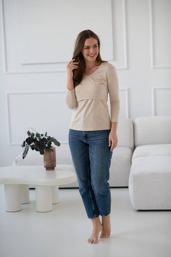 Bluzka do karmienia i ciążowa z dekoltem w serek Milk Shirt latte melange