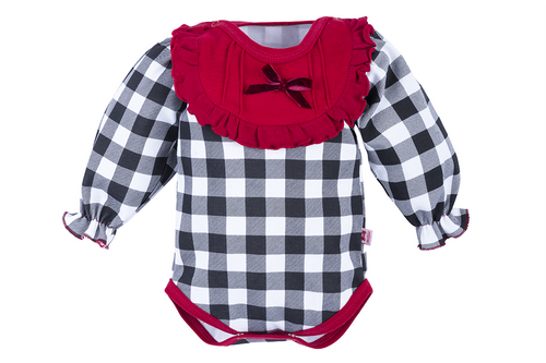 Body falbanka z długim rękawem 182KK Santa Marija - kratka z bordowym dekoltem