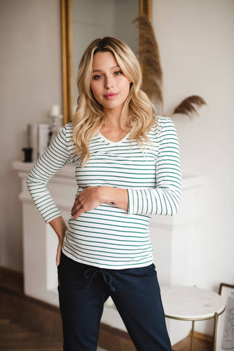 Bluzka ciążowa i do karmienia Milk Shirt Milk&Love w zielono-białe paski