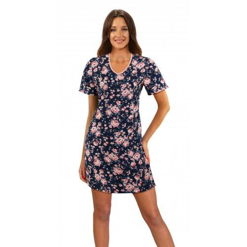 Koszula nocna krótki rękaw 2508/05 Róże Angielskie Sesto Senso granatowy