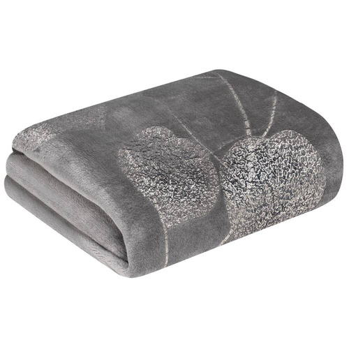 Koc narzuta z mikrofibry z błyszczącym nadrukiem liści Ginko 2 Eurofirany miodowy